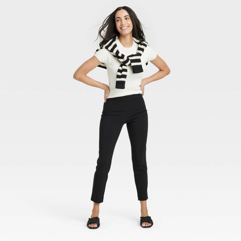 Women's High-Rise Skinny Ankle Pull-On Pants - A New Day Black 6 Long - Picture 3 of 3